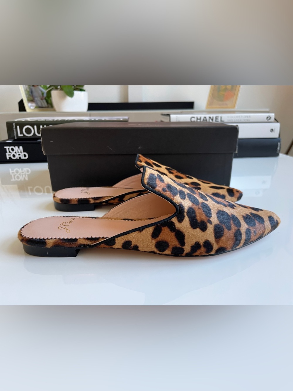 NWT J.Crew Mules in Calf Hair Leopard Print Size 6